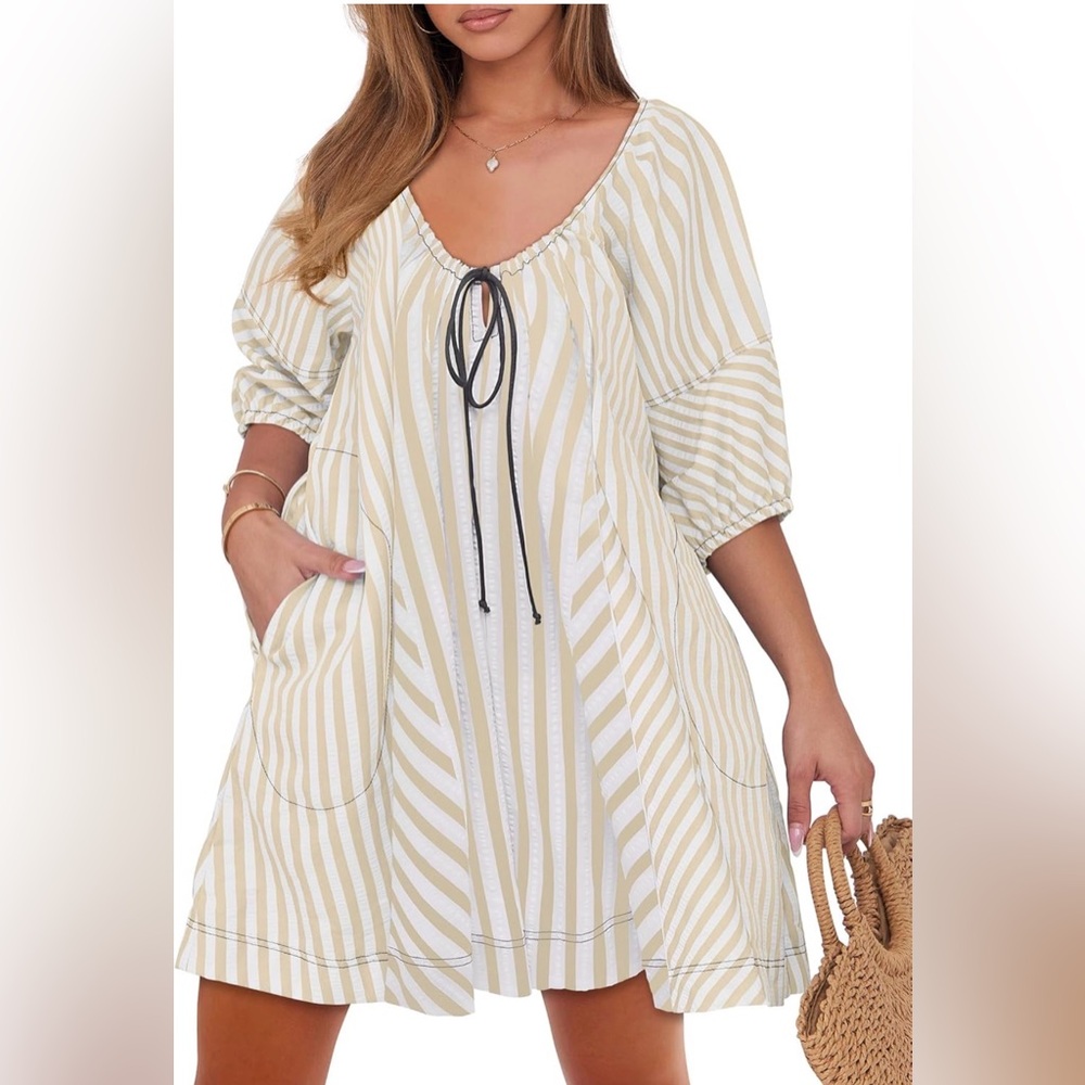 Striped Beige and White Dress